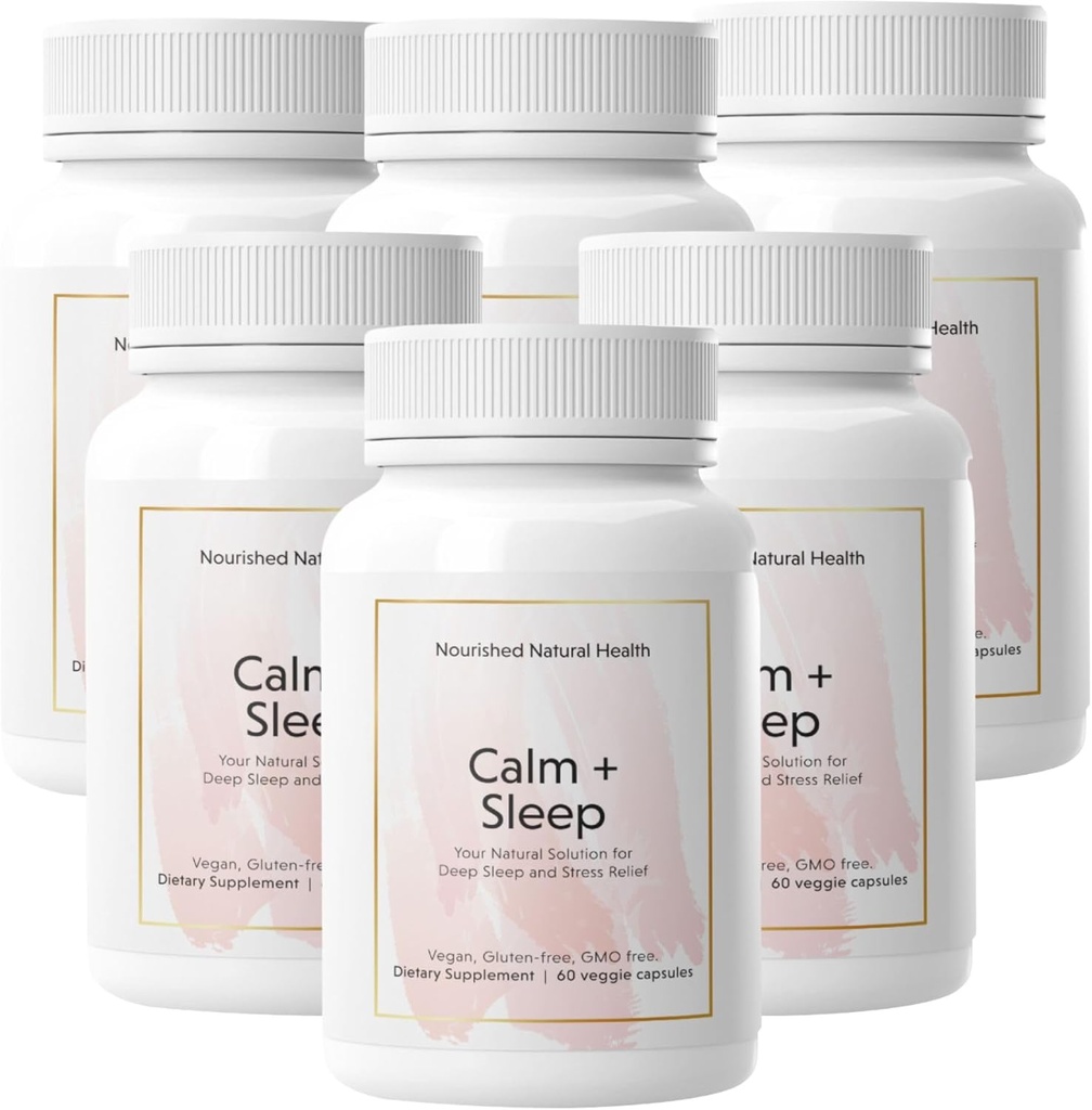 Natural Nourished - Calm + Sleep Capsule per il riposo profondo & Relax con Ashwagandha, Camomilla, Tart Cherry Extract, Passionflower, L-theanine, & Magnesio - 360 Capsule