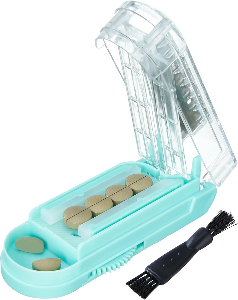Pille Cutter für mehrere Pillen in einer Zeit, Pille Cutter Splitter für kleine und winzige Pillen, Pille Cutter für kleine oder große Pillen, Pille Splitter mit verstecktem Sharp Edelstahl Klinge (Blau+Clear)
