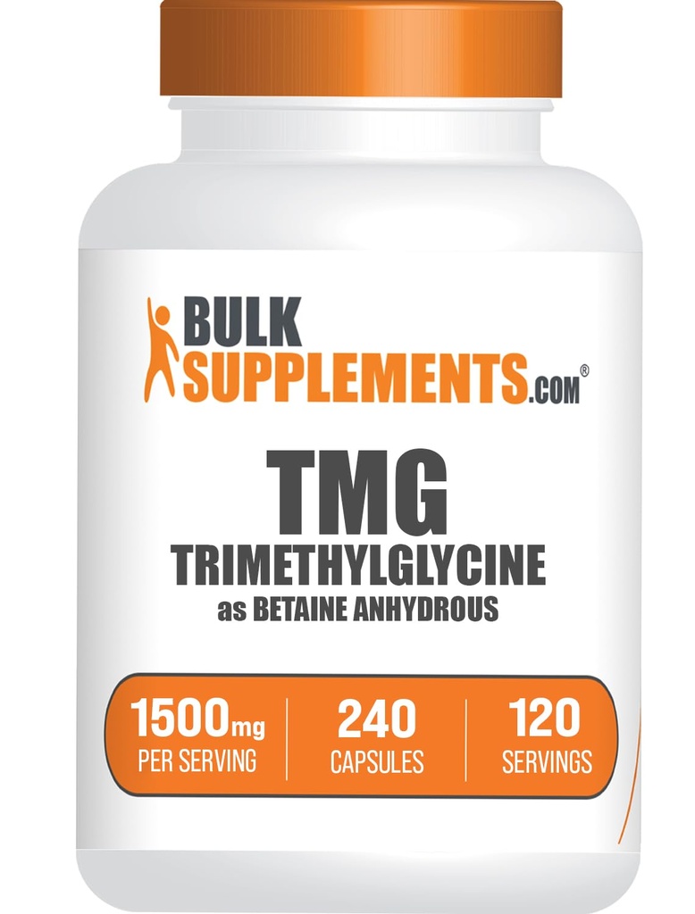 BulkSupplements.com TMG Kapseln - Trimethylglycin als Betaine Anhydrous, TMG Supplement - Glutenfrei, 2 Kapseln pro Portion (1500mg), 240 Zähler (Pack von 1)