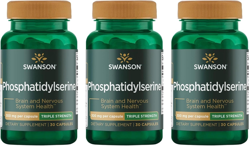 Swanson Phosphatidylsérine Mémoire Cerveau et soutien de la santé cognitive Supplément complexe triple-strength Phospholipide 300 mg 30 Capsules (3 Pack)