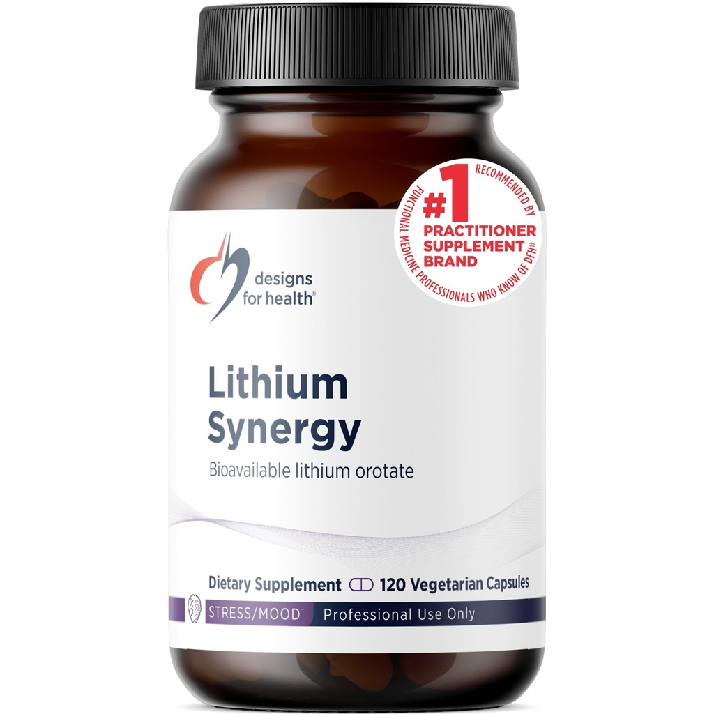 Designs für die Gesundheit Lithium-Synergie - 5 mg Lithium-Orotat mit TMG + B12 Methylcobalamin - Bioverfügbare Stimmung + Methylierung Support Supplement, Nicht-GVO + Vegetarier (120 Kapseln)