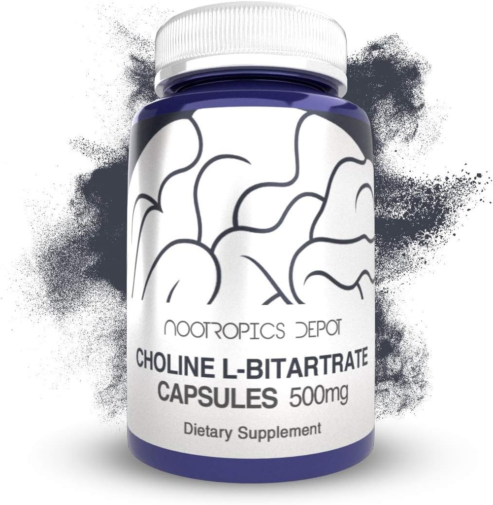 Choline L-Bitartrate Kapseln 500mg (180 Zähler) | Choline Ergänzung | Unterstützt kognitive Funktion, Psychische Leistung und körperliche Ausdauer