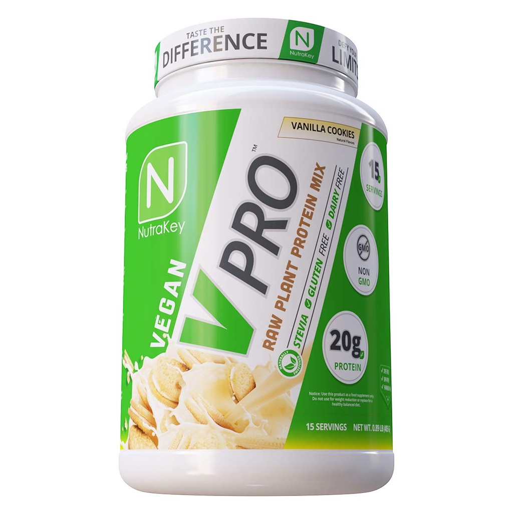 NutraKey V-Pro, Polvere cruda di proteine vegetali, organico, vegano, basso carb, senza glutine con 20g di proteine (Vanilla Cookie) 1.78-Pound.