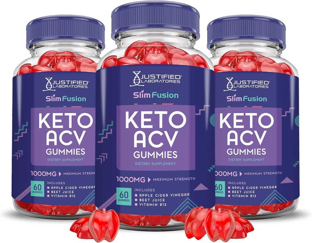 (3 Pack) Slim Fusion Keto ACV Gummies Advanced 1000MG Slimfusion Keto Gummies Formula Aceto di sidro di mele Formulato con Polvere di succo di barbabietola di melograno B12 Vegan Non GMO 180