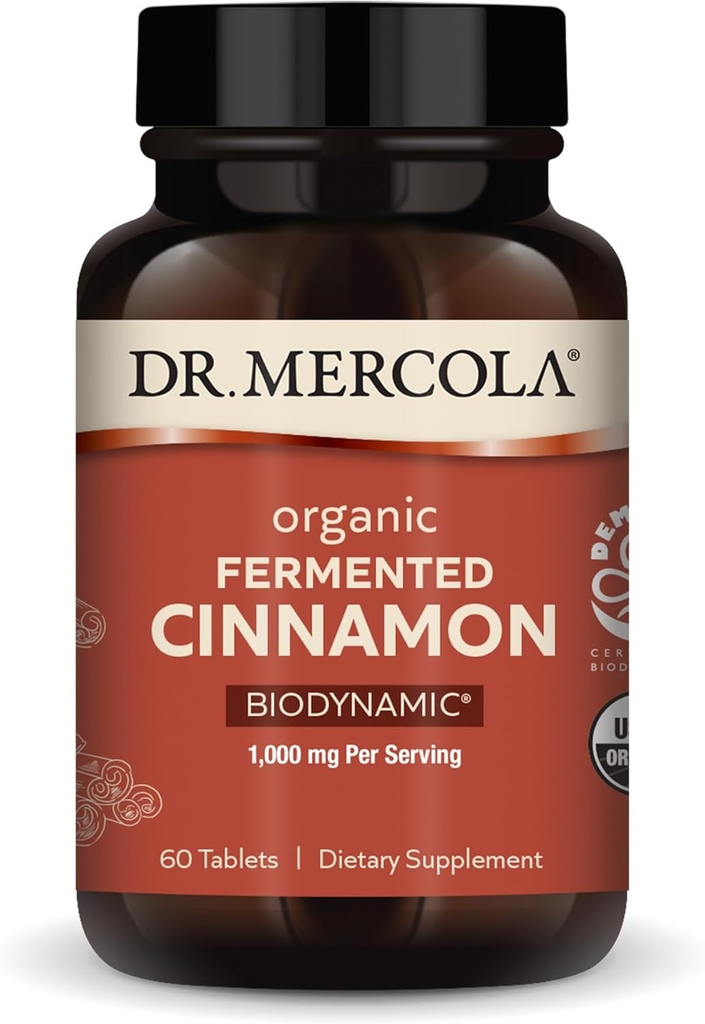 Dr Mercola Biodynamic Fermented Cinnamon Organic - Soutien à la santé métabolique - Extrait de cannelle à haute teneur en flavonoïde - USDA Organic, Non-OGM, Sans gluten et sans soja - 90 comprimés