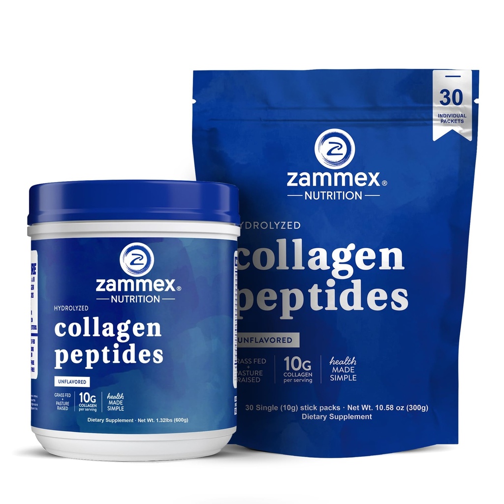 Zammex Collagen Peptides polvere non aromaed 600g + 30 Sticks Viaggi Packets