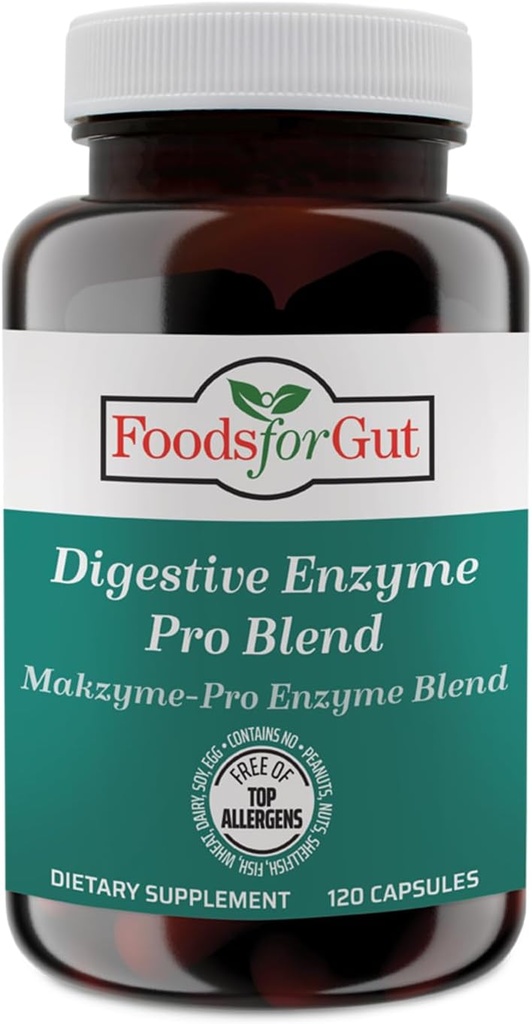 Foods For Gut Digestive Enzyme Makzyme-Pro Blend & Probiotics Plus | 120 Capsules | Vegetarian Capsules | Free of Top Allergens | Support Digestive Health | Bloating & Gas Relief