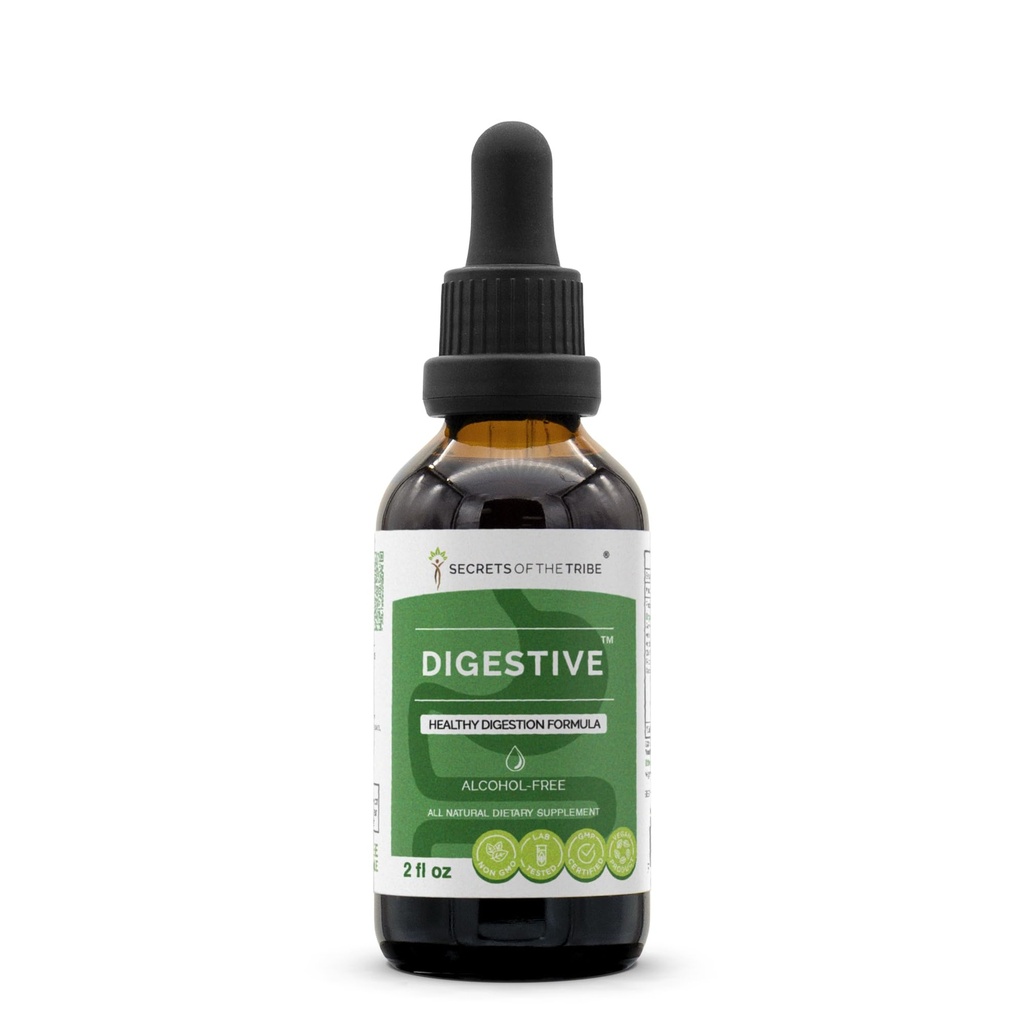Segreti della Tribù - Digestivo, Formula di Digestione sana, Integratore di erbe Miscela Gocce Estratto liquido senza alcool (2 fl oz)