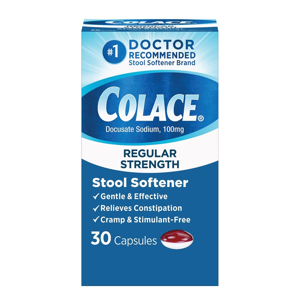 Colace Regular Strength Hocker Softener für gentle Effective Constipation Relief, Nr. 1 Doctor Empfohlene Hocker Weichspüler Marke, 100 mg Docusate Kapseln, 30 Count