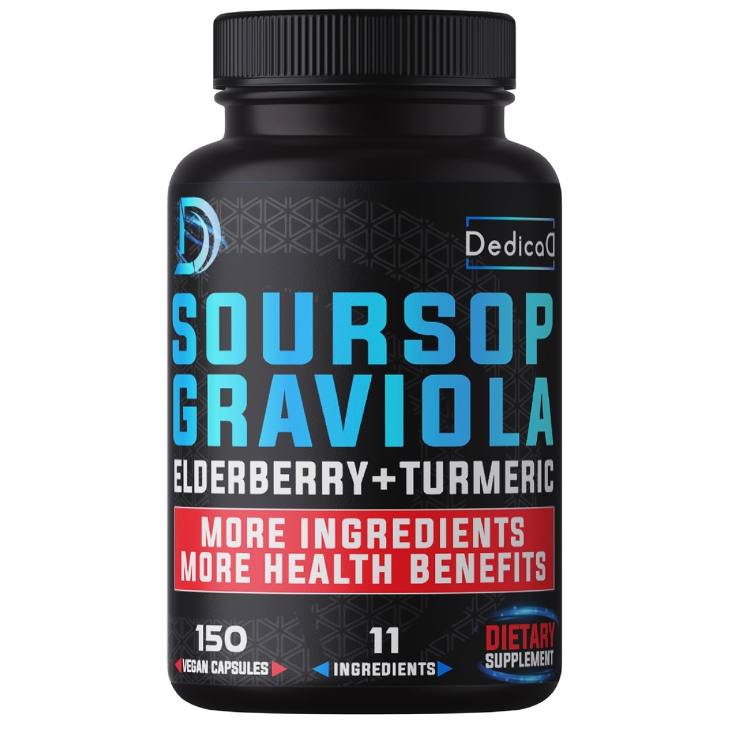 11in1 Graviola Soursop Kapseln für 5 Monate Versorgung mit Soursop Fruit, Elderberry, Turmeric, Ginger, Milk Thistle, Cranberry & More - Mood, Immun & Body Health - 150 Vegan Kapseln