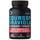 11in1 Graviola Soursop Kapseln für 5 Monate Versorgung mit Soursop Fruit, Elderberry, Turmeric, Ginger, Milk Thistle, Cranberry & More - Mood, Immun & Body Health - 150 Vegan Kapseln