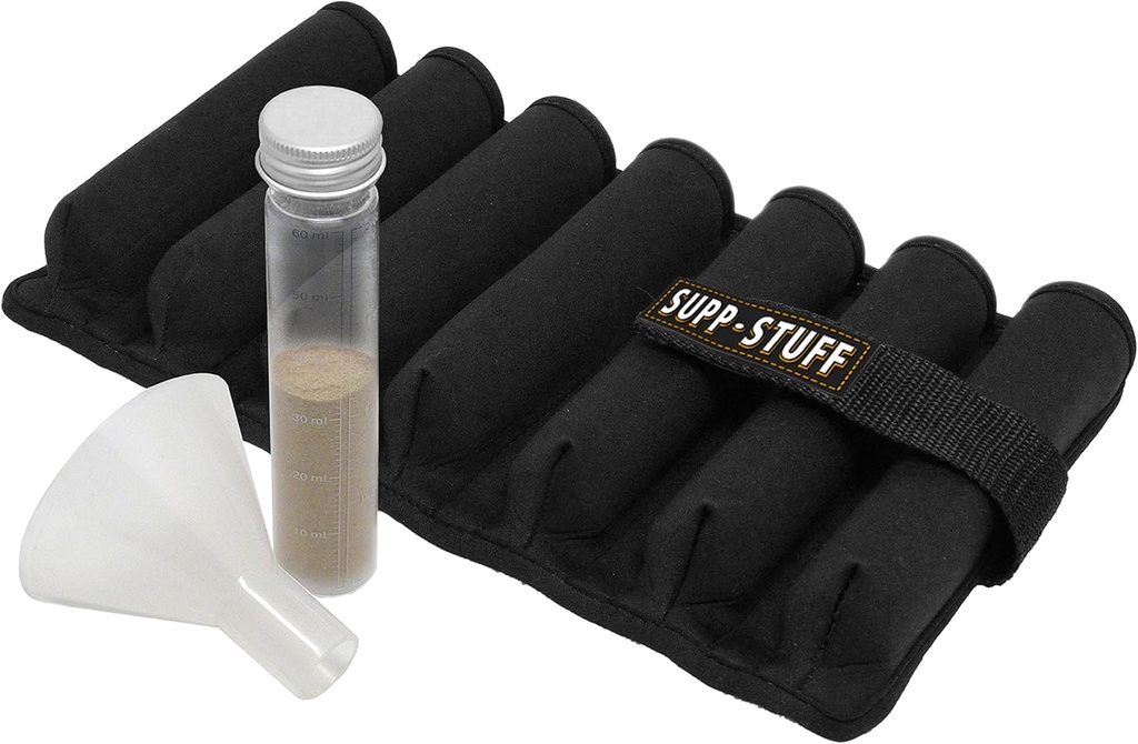Supp Stuff Powder Supplement Organizer und Reisetasche mit 7 Pulverrohren und Transport Funnel Inklusive, Portable Protein Powder Supplement Container von Medcenter