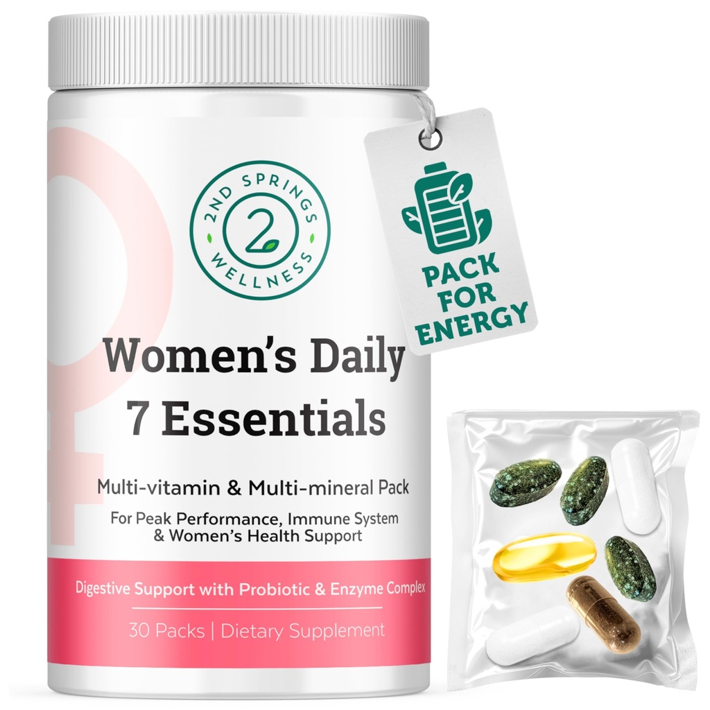 Pacchetto giornaliero 7 Essentials Donna Vitamin Pack -7 Pack Confezione Multivitaminico femminile completo con energia, metabolismo, sistema immunitario, supporto sanitario femminile con probiotici, altro