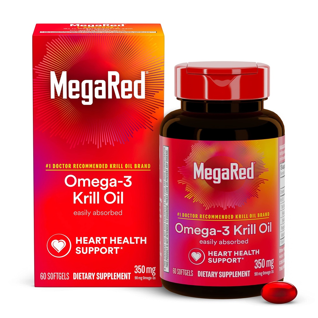 Omega-3 Krill olio 350mg Softgels, MegaRed (60 conta in una bottiglia), EPA & DHA Omega-3 acidi grassi con nessun retrogusto Fishy A differenza di Fish Oil, contiene antiossidante Astaxantina