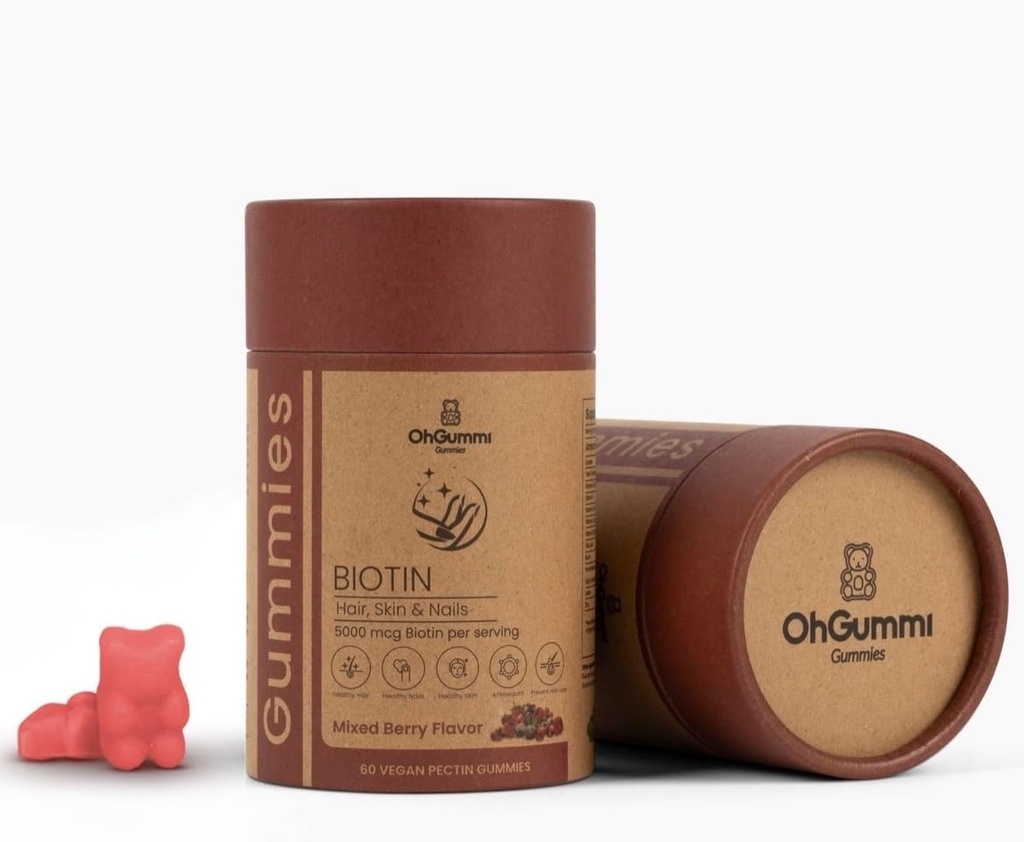 Biotina 5000mcg Gummies con VIT A, B12, C, D3, E + Acido Folico (Vegan Biotin)