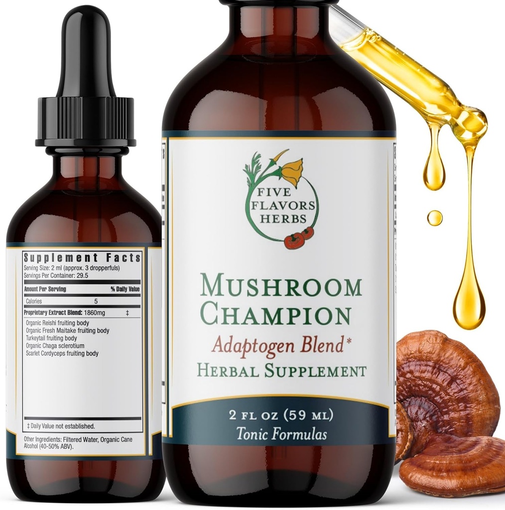 Mushroom Champion Tincture - Metabolische Unterstützung, Immununterstützung, Atmungsunterstützung, Adaptogen Blend, Tonic Formula, Reishi, Maitake, Kräuterergänzung - 2 Fl Oz
