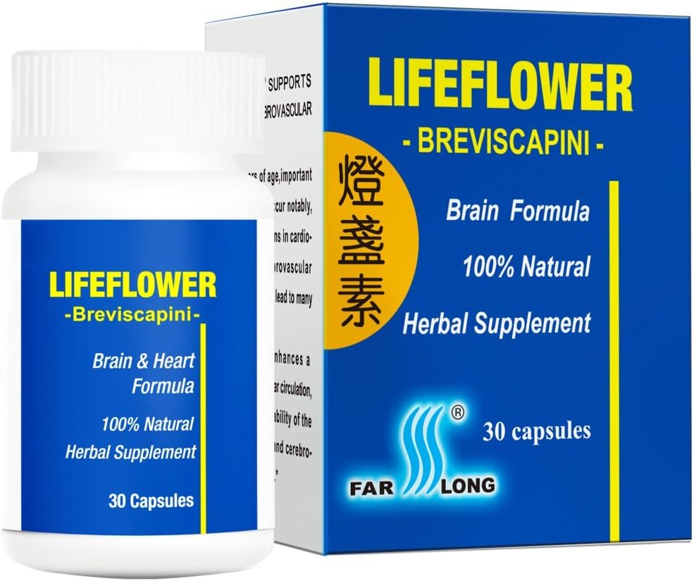 Lifeflower, 100% Tutto naturale, Integratore di erbe del cervello giovanile, Supporto Cerebrovascular System, Migliora la memoria, 30 capsule