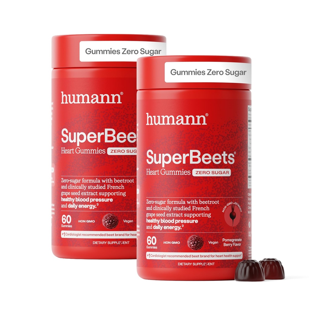 humanN SuperBeets Herz-Gummi - Rüben-Gummi mit Herz-Gesundheit Energie-Unterstützung, Grape Seed Extract & Beetroot Powder, Sugar Free - Granatapfel Berry Flavor, 120 Count