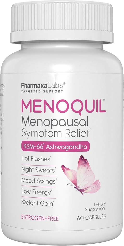 Soulagement multisymptômes ménopausés - Soutien pour les éclairs chauds, les sueurs nocturnes, les échangismes d'humeur et le sommeil reposé - Cohosh noir, Ashwagandha, Chasteberry, Soy Isoflavones, Graines de raisin et sauge - 60 capsules
