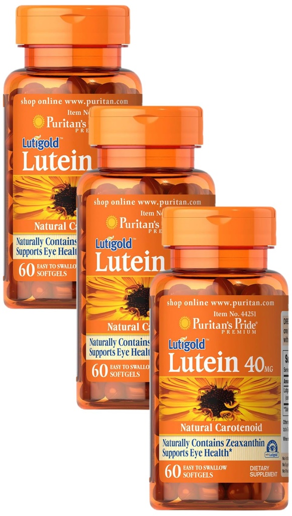 Puritan's Pride Lutein 40 Mg avec Zeaxanthin, aide à soutenir la santé oculaire*, Haricot entier, 60 Ct, (paquet de 3)