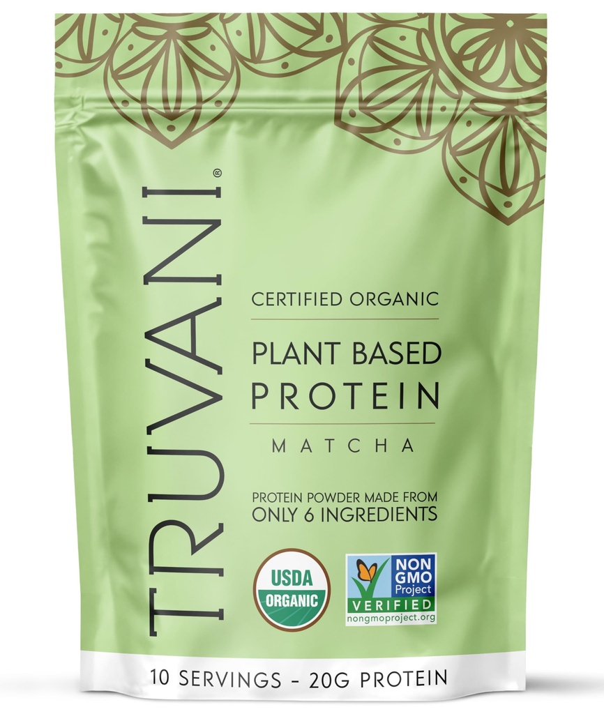 Truvani Vegan Pea Protein Powder | Matcha | 20g Organic Plant Based Protein | 10 Servings | Keto | Gluten & Dairy Free | Low Carb | No Aggiunto Sugar