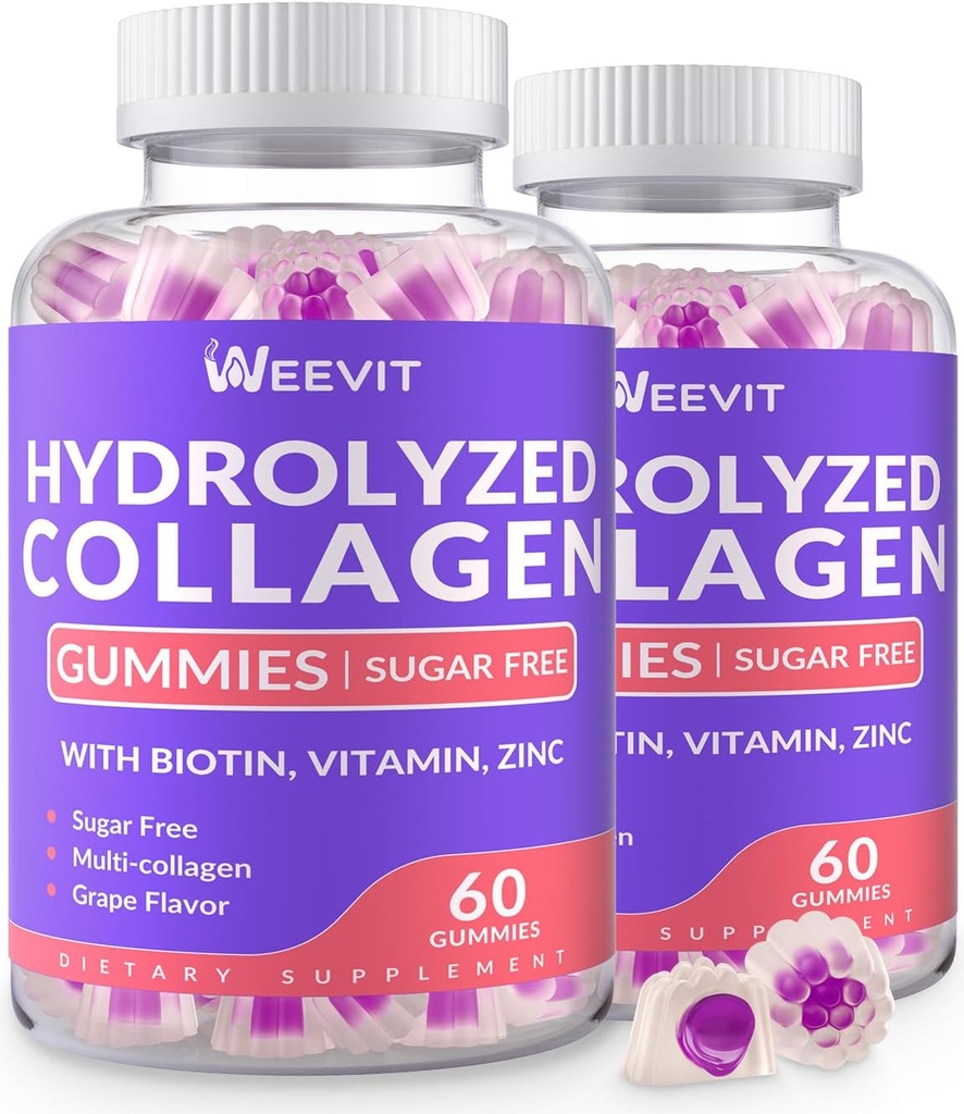 Zuckerfreie hydrolysierte Kollagen-Gummien, Kollagenpeptid-Gummien für Frauen, Kollagenprotein Typ I,II,III,V,X mit Biotin, Vitamin C, D, B12 für Haarhautnägel