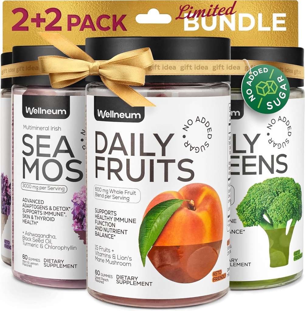 Super Fruit Super Greens und Sea Moss Gummis Bundle - Fruits Blend, Greens Blend, Irish Sea Moss, Bladderwrack - Detox, Nährstoff Balance, Immunität Unterstützung, Thyriod Health - für Männer und Frauen