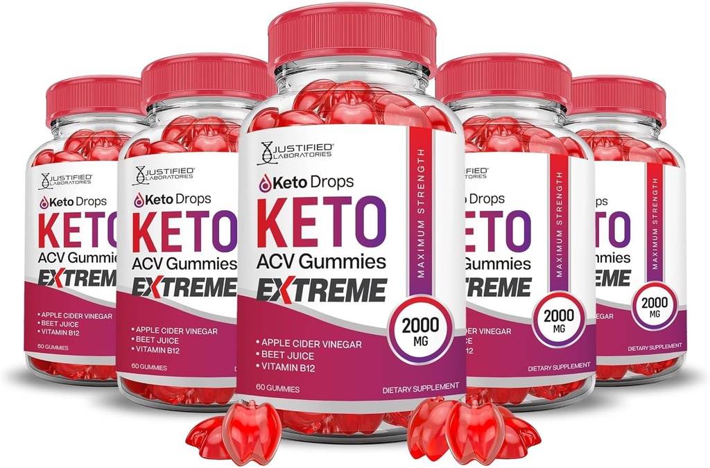 Justified Laboratories (5 Pack Keto Drops Keto ACV Gummis Extreme 2000MG Keto Drops Keto Gummies Advanced Formula Apple Cider Essig mit Granatapfelsaft Pulver B12 Vegan Non GMO 300 Gummys