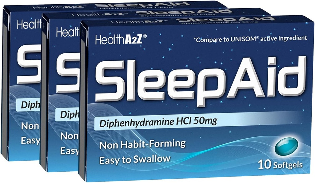 HealthA2Z® Sleep Aid | Diphenhydramine HCL 50mg | Softgels | Supports Deeper Restful Sleeping | 10 Counts (Pack of 3)