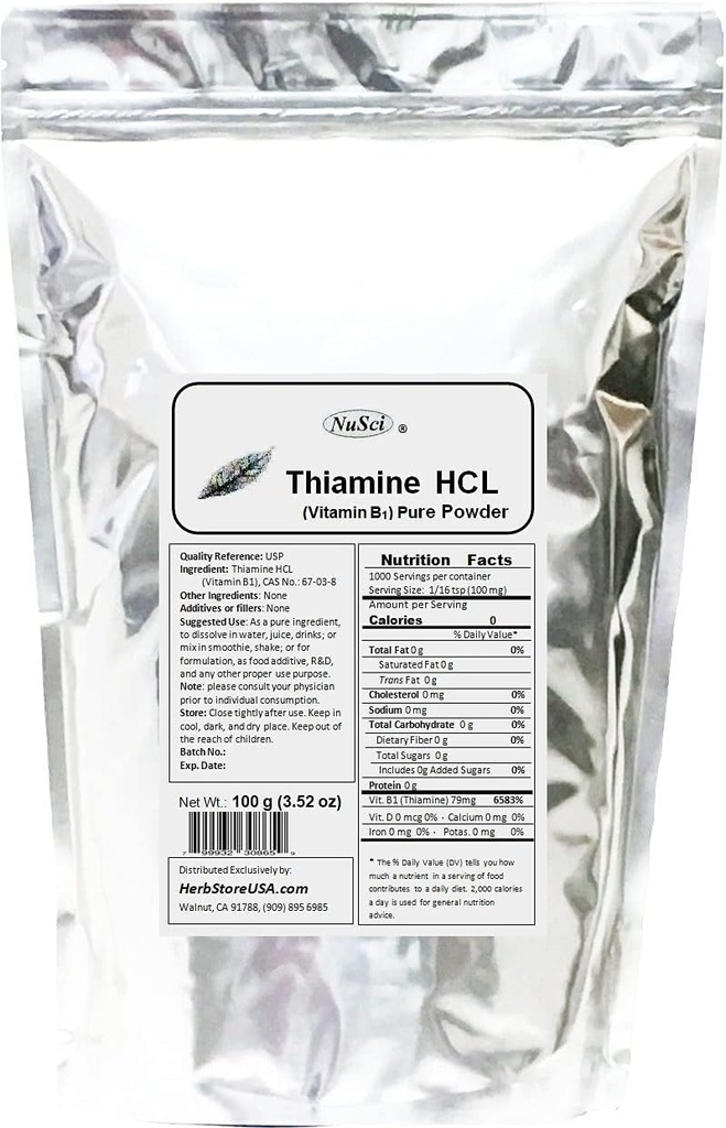 Thiamine HCL Vitamine B1 Pure Poudre Énergie (100 grammes (3,52 oz))