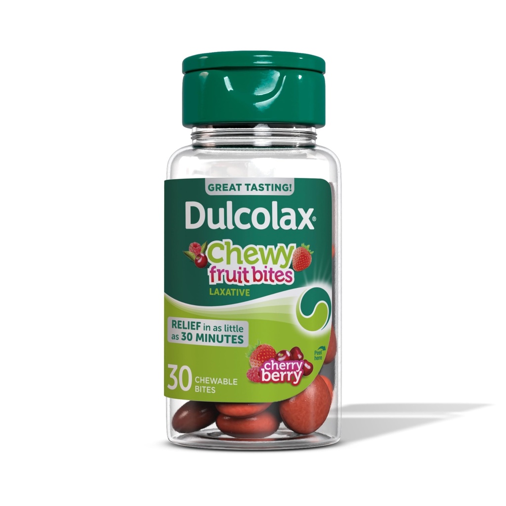 Dulcolax Saline Laxative Chewy Fruit Bites, Fast-Acting Laxative & Gentle Constipation Relief, Kirschbeeren Geschmack, Magnesium Hydroxide 600 mg, 30 Count