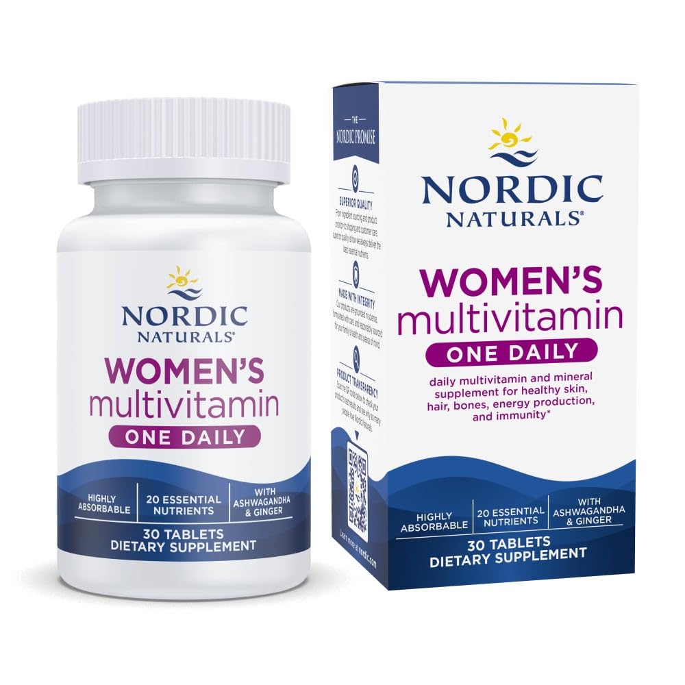 Nordic Naturals Femmes Multivitamin One Daily - Skin, Hair, Energy, & Bone Support - Supplément Immunity - 20 nutriments essentiels - 30 comprimés - 30 portions