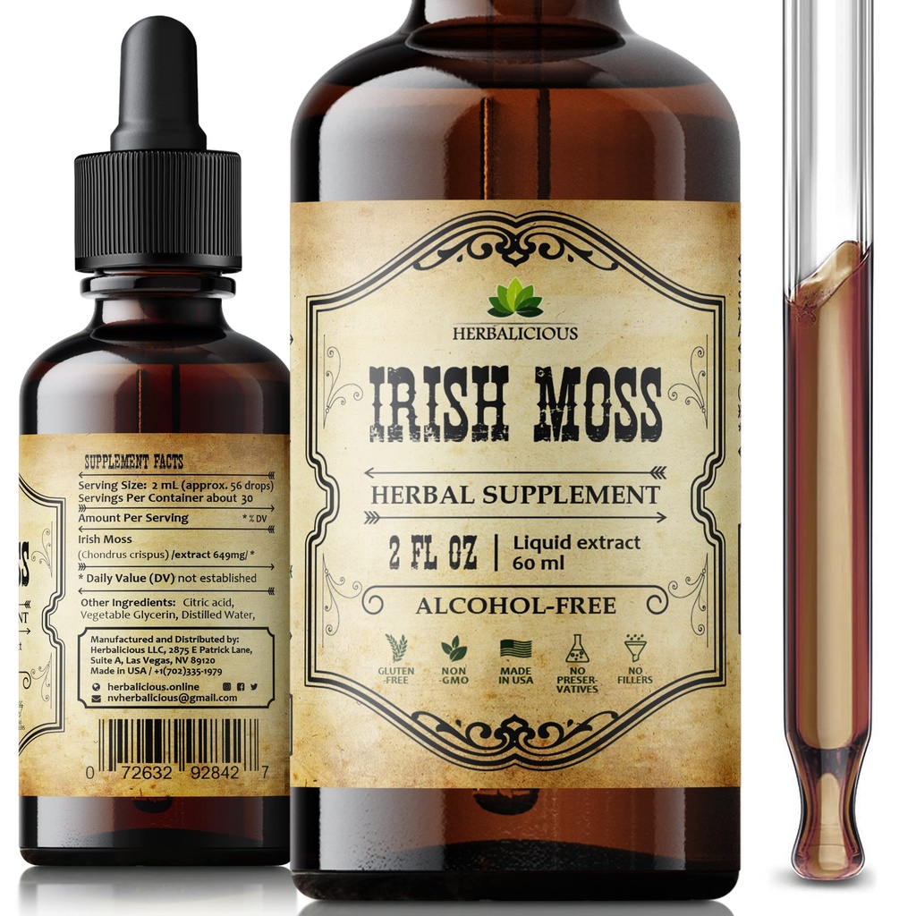 Gocce organiche crude del moss del mare irlandese – Estratto naturale del moss del mare irlandese per il supporto della tiroide, la digestione e l'energia – Supplemento dietetico liquido – Vegan, Non OGM – Bottiglia di 2oz