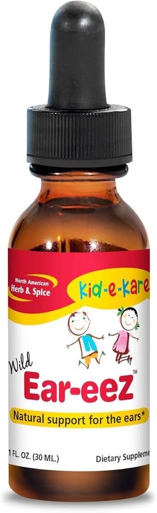 NORTH AMERICAN HERB & SPICE Kid-e-kare Ear-EEZ - 1 fl. oz. - Natürliche Unterstützung für Kinderohren - Enthält Knoblauch, Schwarzer Seed, Sage & Bay Blattöle - Non-GMO - 287 Tropfen