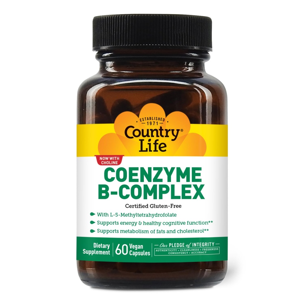 Country Life Coenzyme B-Komplex, 60 Kapseln - Unterstützt Energie & Stoffwechsel, Stimmung & kognitive Funktion - Vegan, glutenfrei, bioverfügbare B-Vitamine mit Cholin