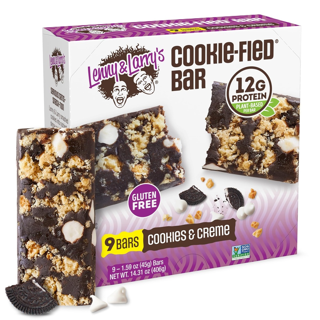 Lenny & Larry's Cookie-Fied Protein Bar – Cookies & Creme Vegan Protein Bars 9x45g – Gesunde Snacks mit 12g Plant Protein & 5g Fiber – Glutenfreie Power Bar, Keto Friendly, Non-GMO & Vegan