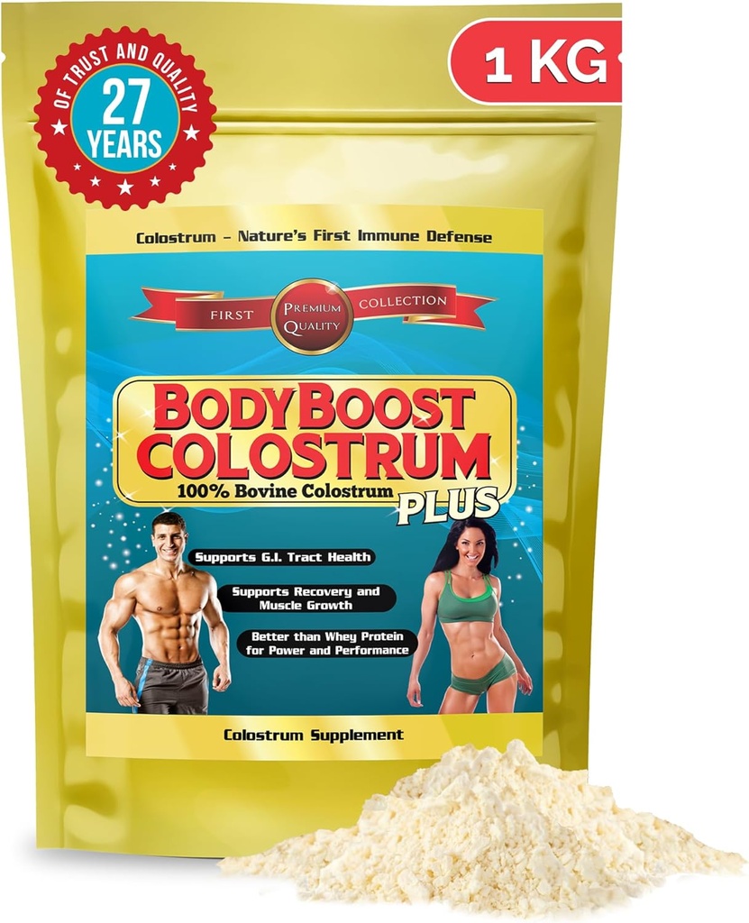 BodyBoost Colostrum Whole, 100% Bovine Colostrum Powder, Immune Booster Supplement con Immunoglobulina & Lactoferrin,Grass Fed Colostrum, Gut Health & Muscle Growth, Diverse Intake, 1 kg, 35 oz