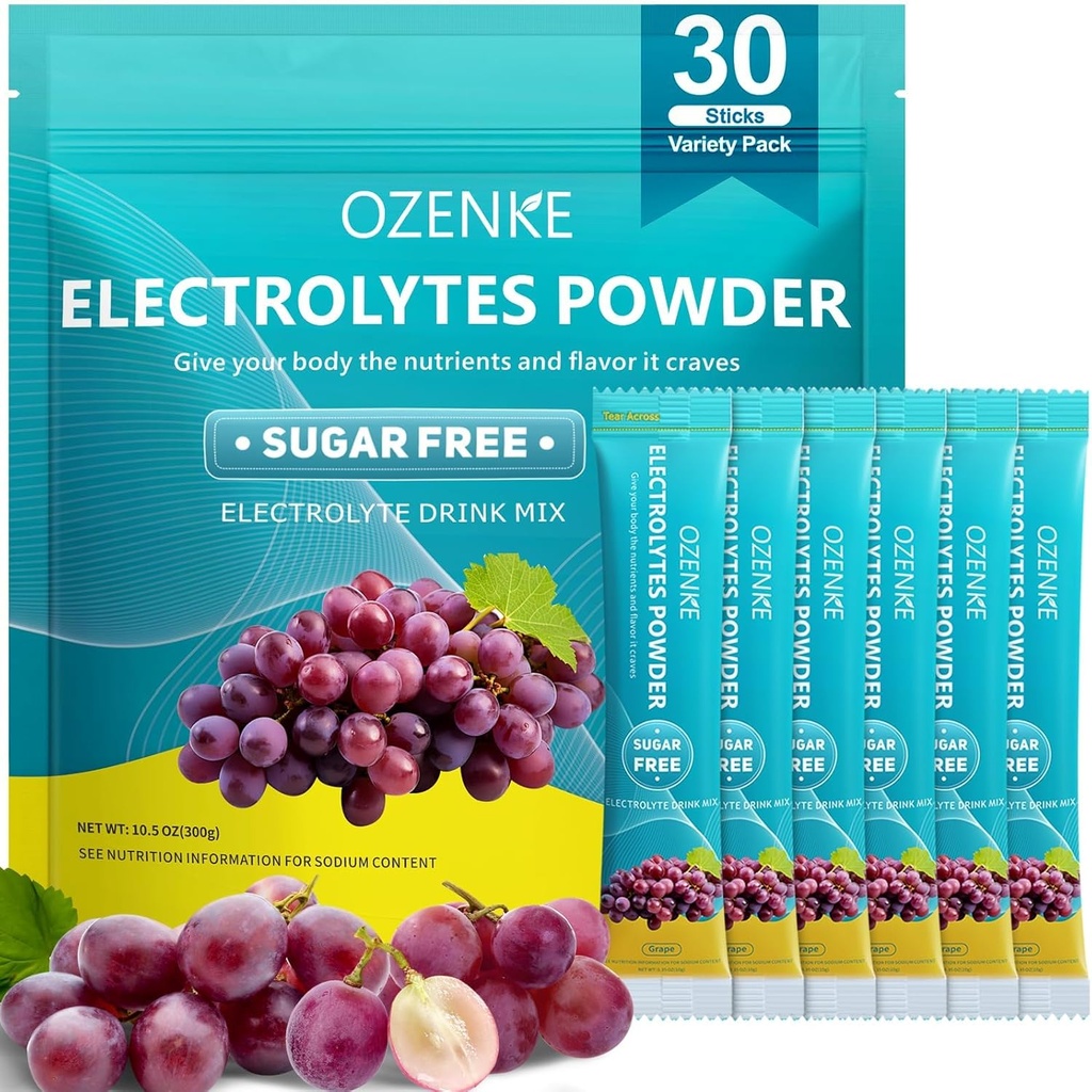 Hydration Packets Sugar Free, Elektrolyt Drink Mix Portable Hydration Packets für schnelle Hydration, Grape Flavor, 30 Sticks