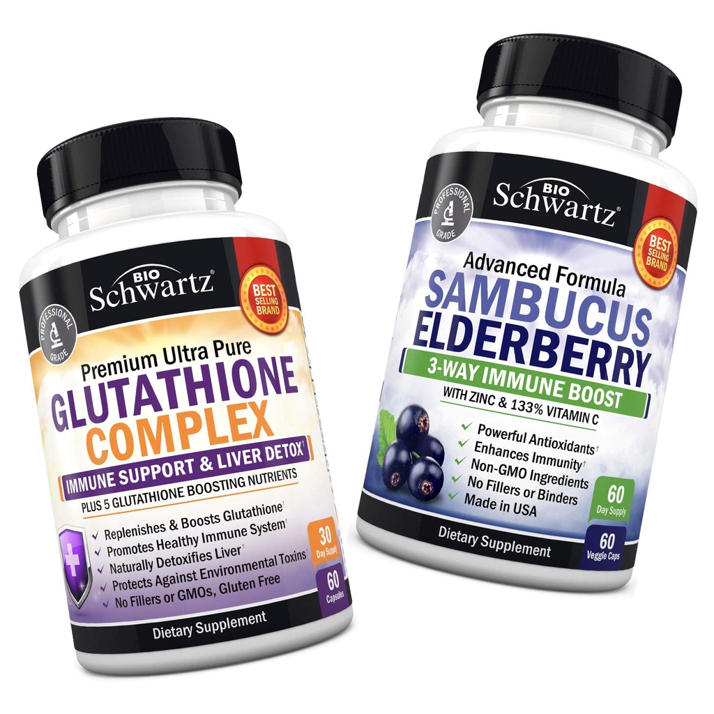 Glutathion-Komplex mit Milchdistelextrakt, Vitamin C & Quercetin + Sambucus Elderberry Kapseln mit Zink & Vitamin C - Natürliche Antioxidantien-Formeln - Fördert Leber- und Immununterstützung