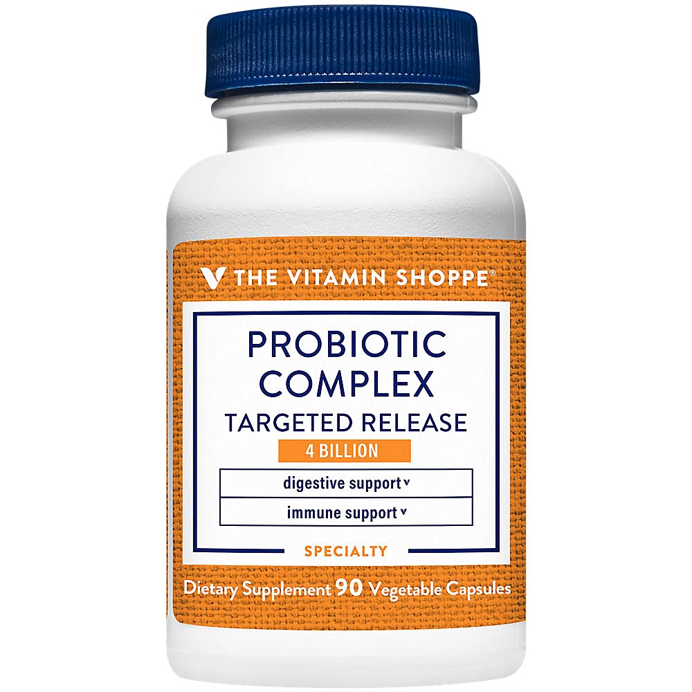 Il Complesso Probiotico di Vitamin Shoppe 4 miliardi di CFU – Cappelli di Veggie di rilascio mirati – Supporta la salute e la digestione intestinali con un equilibrio di proteine (90 capsule vegetali)
