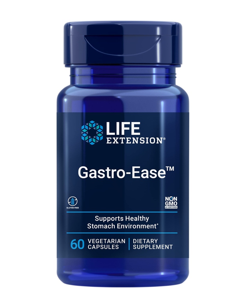 Estensione di vita Gastro-EaseTM, zinco L-carnosina, PylopassTM Lactobacillus reuteri probiotici, Supplemento di digestione, Gut Health, Stomach Comfort, Senza glutine, Non OGM, Vegetariano, 60 capsule
