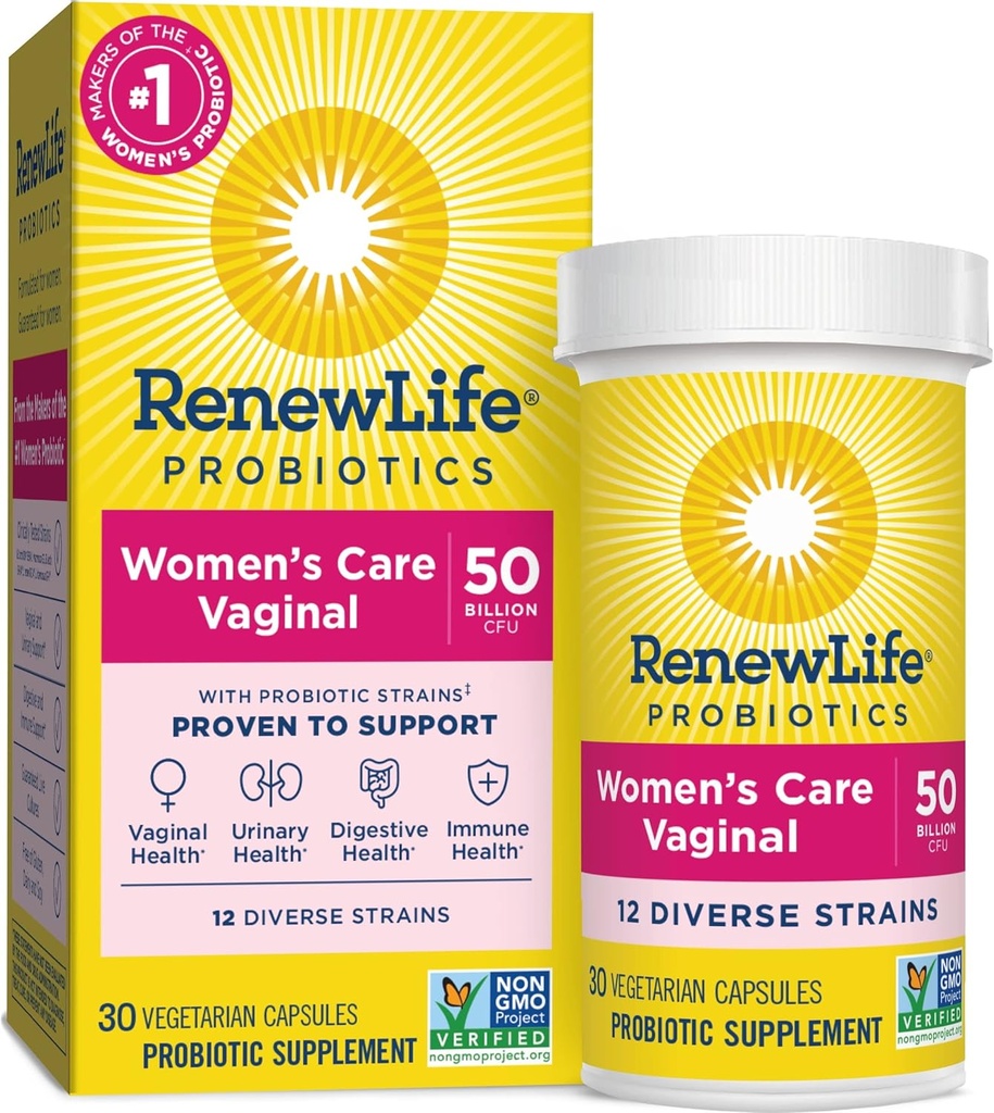 Rinnovare la vita Femminile capsule probiotici, 50 miliardi di CFU Garantiti, Supporta pH Balance, Vaginale, Urinario, Digestivo e Immune Salute(2), L. Rhamnosus GG, Dairy, Soia e Gluten-Free, 30 Conte