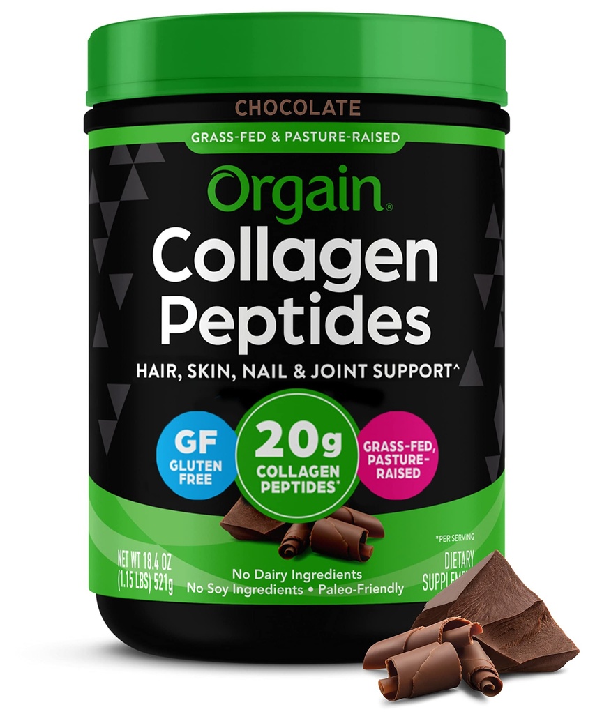 Orgain hydrolysiertes Collagen Peptide Pulver für Frauen & Männer, Schokolade, 20g Gras Fed Collagen - Haar, Haut, Nagel, & Joint Support Supplement, Paleo & Keto, Non-GMO, Typ I und III, 1lb