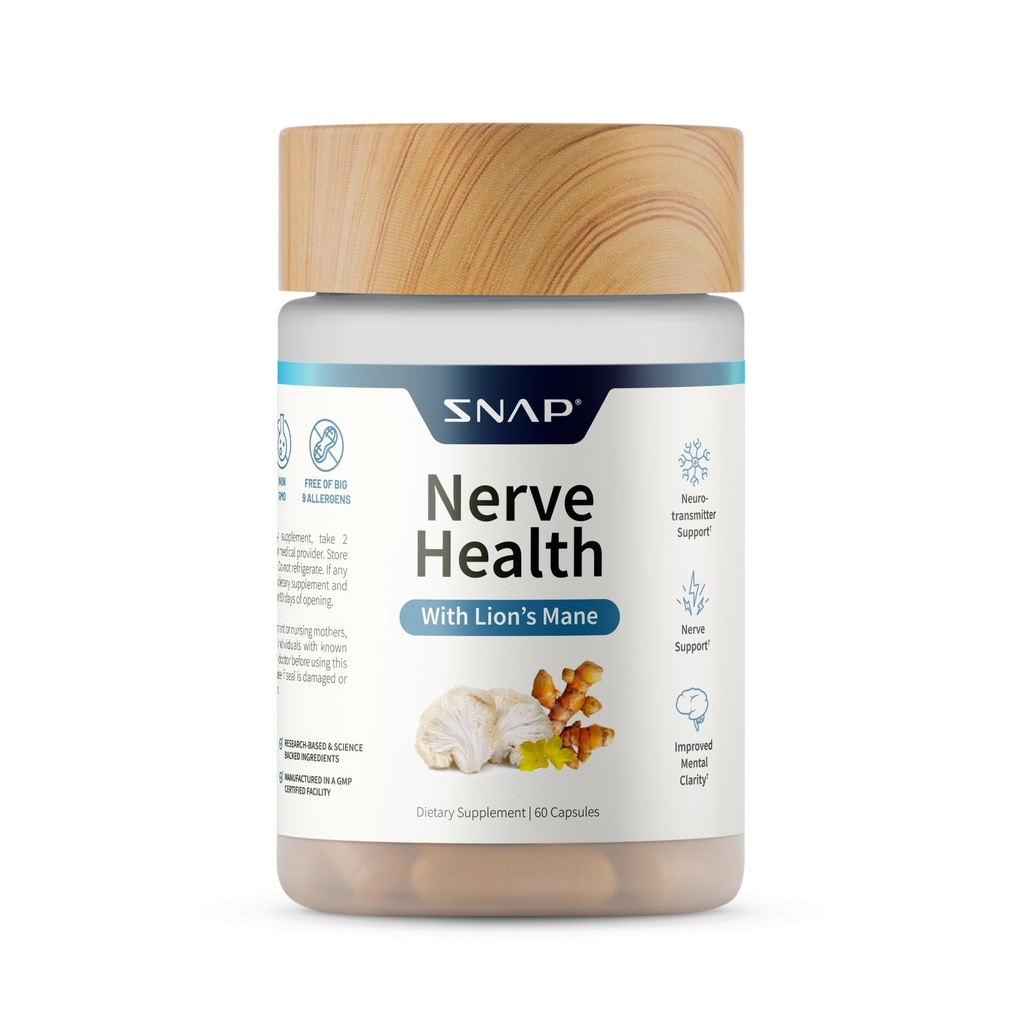 Snap Supplements Nerve Health Support mit Lion’s Mane, Organic Turmeric & Herbs – Unterstützt Psychische Klarheit, Gedächtnis, Fokus & Nerve Funktion – 60 Kapseln
