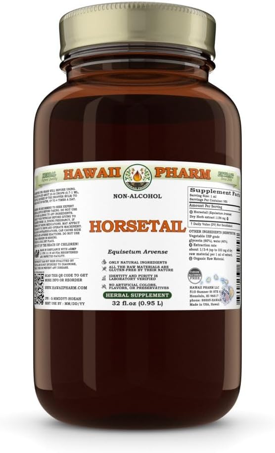 Estratto senza alcool di coda di cavallo, glicerite per la forza di ossa, promuove capelli e vitalità delle unghie, migliora il comfort comune, agisce come diuretico naturale - 32 fl.oz