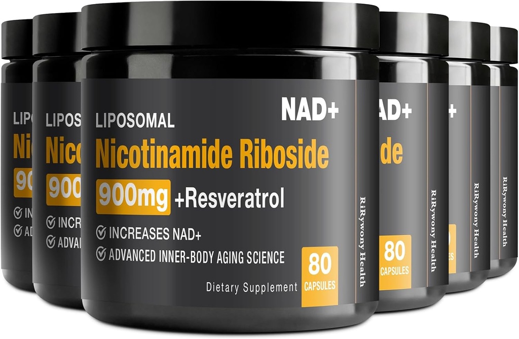 NAD Ergänzung - NAD+ mit Nicotinamid Riboside (NR) und Resveratrol Quercetin 900mg Pure Organic NAD Plus für Cellular Repair Healthy Aging Brain Function, 80 Kapseln (Pack von 6)