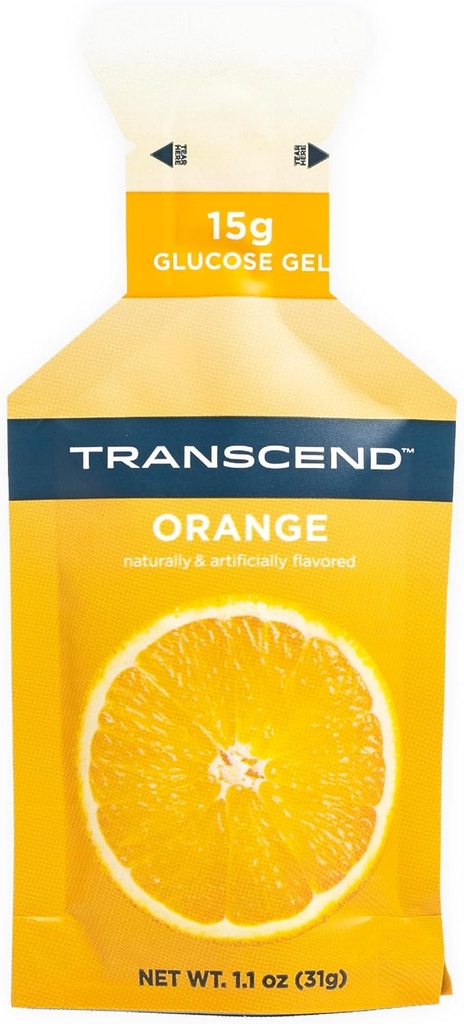 Gel arancio Transcend Foods (1.1 oz, Confezione da 100) Fast-Acting Carb Gel Arancione Flavor – Caffeina Free, Gluten Free
