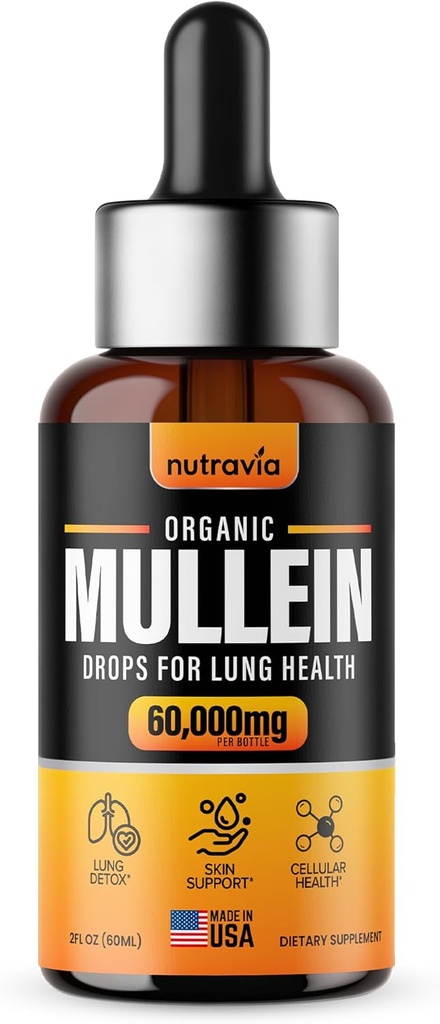Mullein Tropfen für Lunge - Extra Strength Organic Mullein Blatt Extrakt Tincture für Lung Health, Detox, Immun- und Respiratory Support Better Lung Formula, Made in USA, Mullin Supplement Drops (2oz)