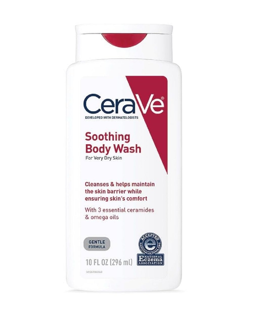 Laver le corps apaisant CeraVe pour la peau sèche, huile de douche pour la peau sensible, sèche, démangeaison, et éczéma-prone, sans fragrance et sans parabène et sans sulfate, 10 oz