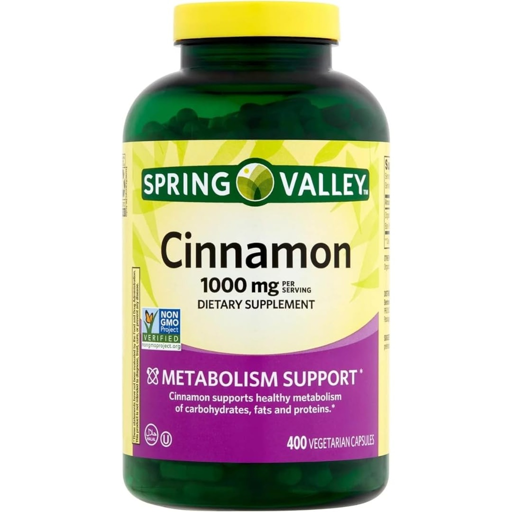 Spring Valley Cinnamon Nahrungsergänzung, 1000 mg, 400 vegetarische Kapseln - Stoffwechselunterstützung. Enthält Sticker.